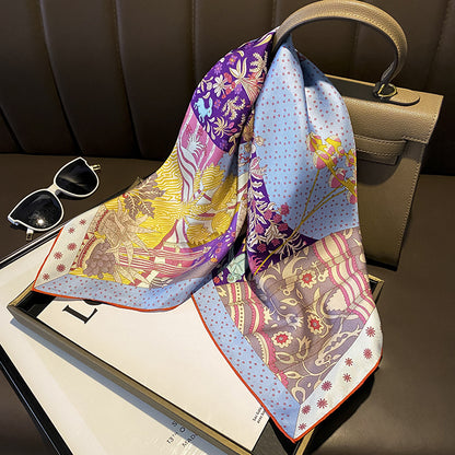 Silk scarf thin printed pattern color matching binder high quality temperament neckerchief 