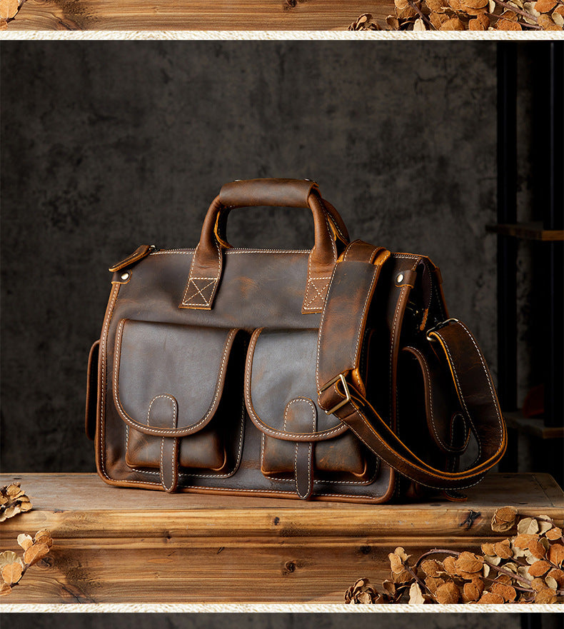 Men's original handmade handbag travel bag cowhide genuine leather messenger bag crossbody shoulder bag 