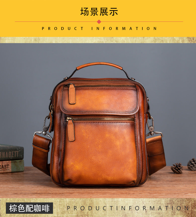 Men's Shoulder Bag Genuine Cowhide Leather Retro Casual Male Crossbody Bag 