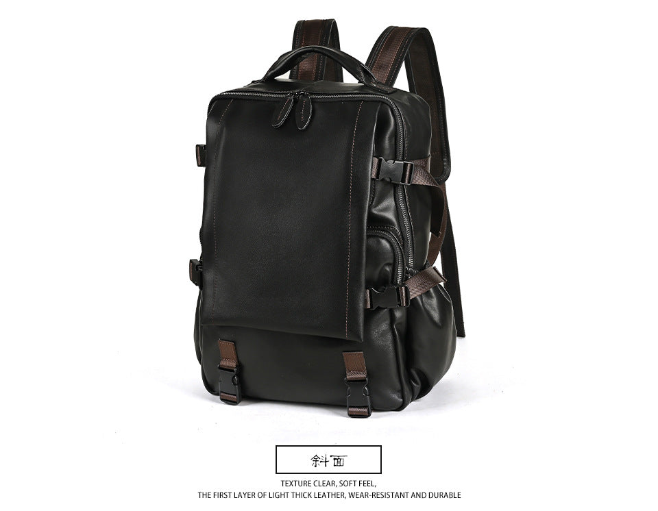 Men's backpack cowhide genuine leather retro casual business travel bag for men computer bag 