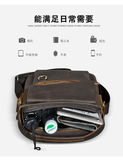Men's Crossbody Bag Cowhide Genuine Leather Retro Travel Outdoor Men Shoulder Bag 