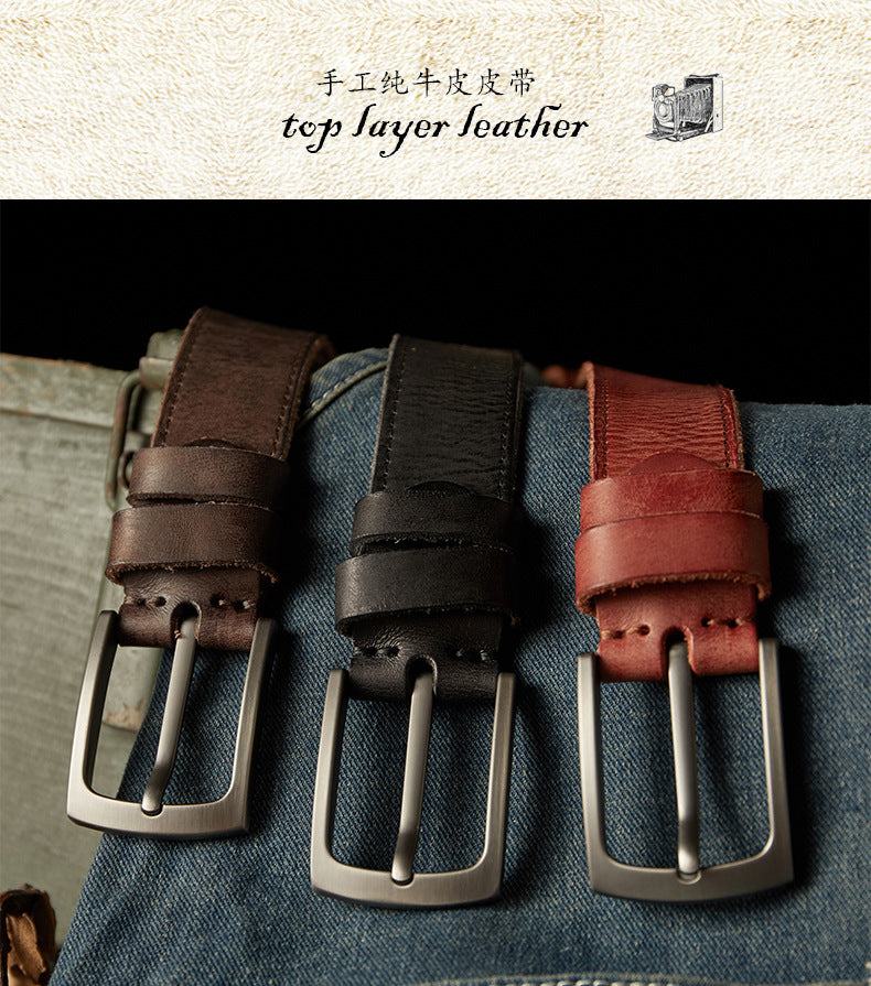 Men's Belt Handmade Genuine Cowhide Leather Needle Buckle Vintage Men's Belt 