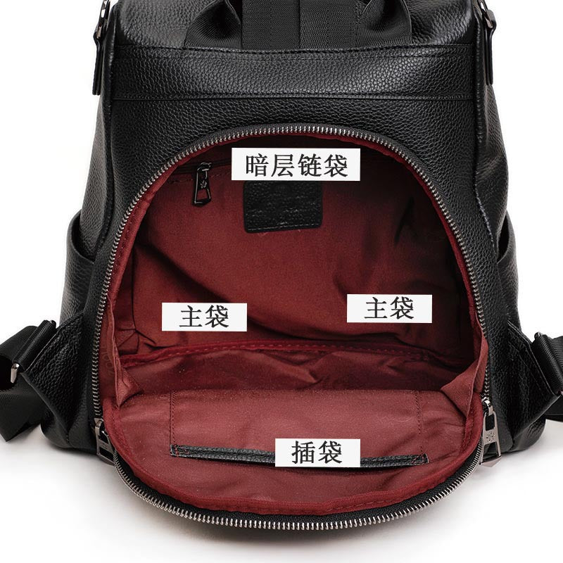 Genuine Leather Women's Bag Fashion Casual Cowhide Boston Bag Retro Large Capacity Rucksack