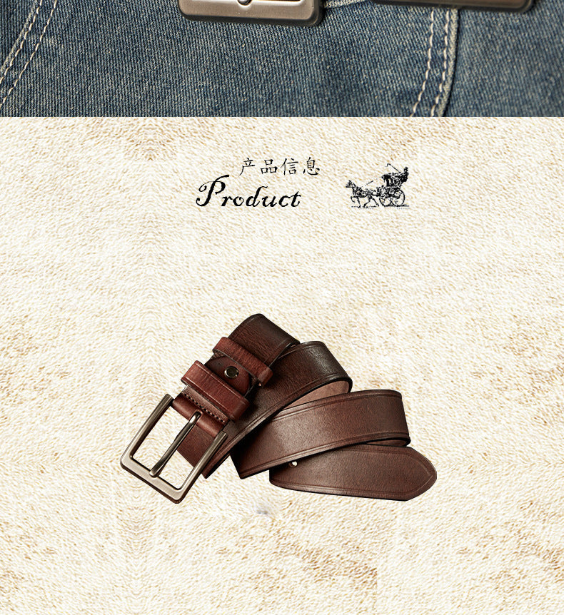 Men's Belt Handmade Cowhide Genuine Leather Retro Simple Casual Fashion Stainless Steel Needle Buckle Men's Belt 