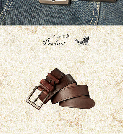 Men's Belt Handmade Cowhide Genuine Leather Retro Simple Casual Fashion Stainless Steel Needle Buckle Men's Belt 