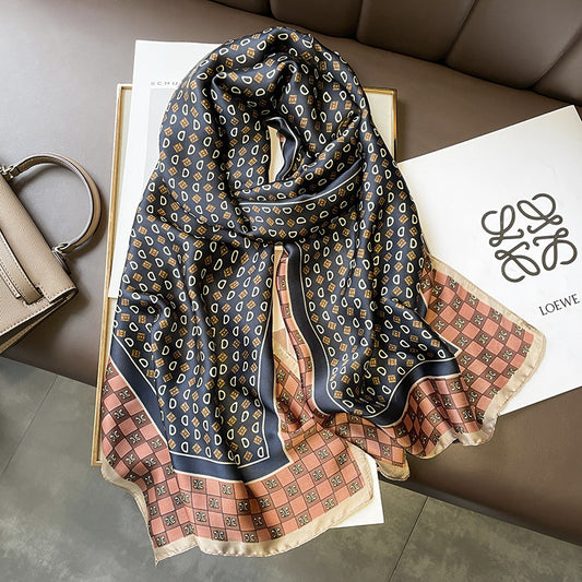 Scarf pattern mother pattern color matching simulation silk elongated scarf big ribbon women