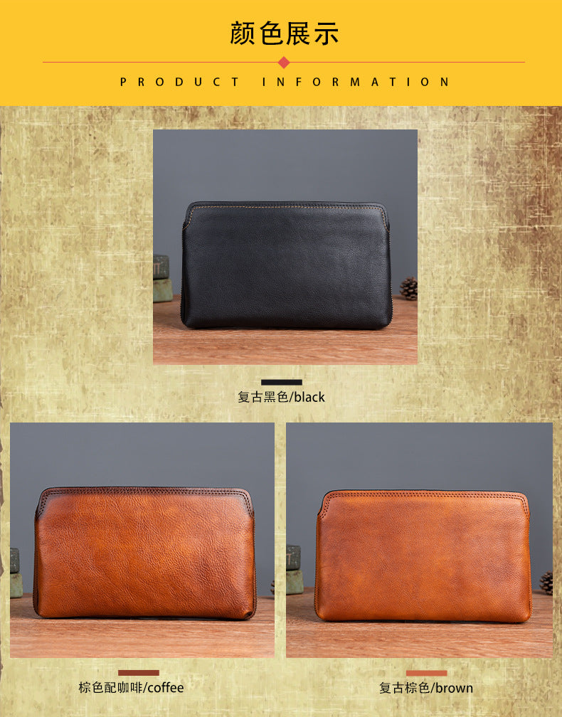Men's Clutch Bag Genuine Cowhide Leather Practical Retro Casual Men Bag 