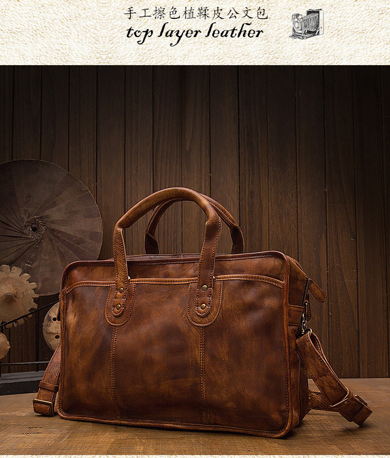 Men's handbag briefcase handmade cowhide retro travel bag crossbody shoulder bag computer bag handbag 