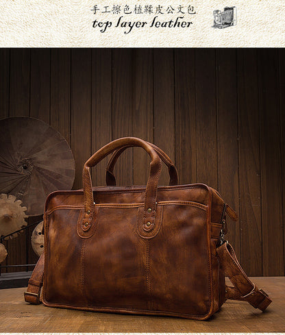 Men's handbag briefcase handmade cowhide retro travel bag crossbody shoulder bag computer bag handbag 