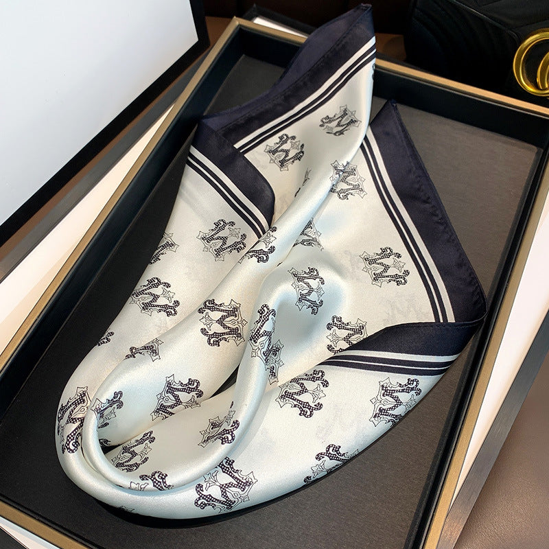 Silk Scarf Fashionable Women's Elegant Scarf Letter Maternity Print Pattern Silk Neckerchief