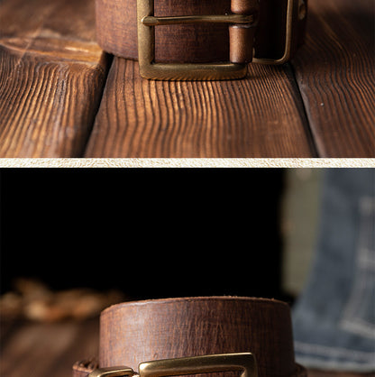 Men's Belt Genuine Cowhide Leather Casual Vintage Copper Needle Buckle Unique Men's Belt 