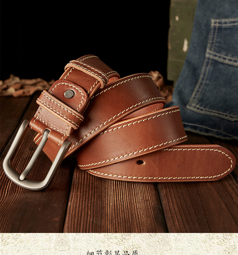 Men's Belt Handmade Genuine Cowhide Leather Needle Buckle Casual Vintage Simple Men's Belt 