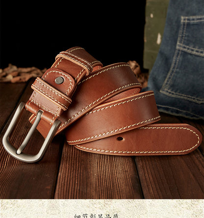 Men's Belt Handmade Genuine Cowhide Leather Needle Buckle Casual Vintage Simple Men's Belt 