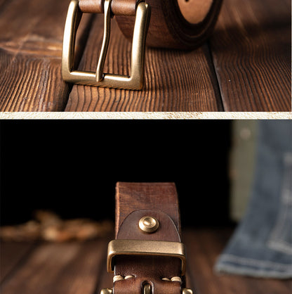 Men's Belt Genuine Cowhide Leather Casual Vintage Copper Needle Buckle Unique Men's Belt 