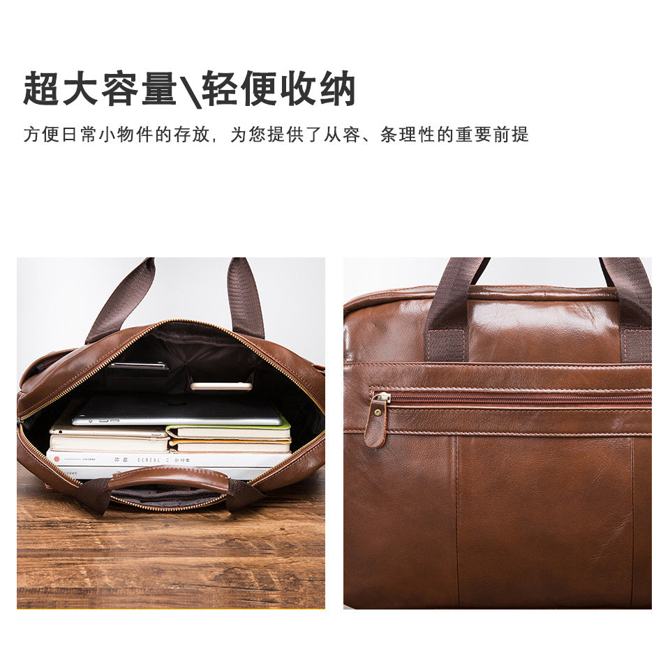 Men's Handbag Briefcase Cowhide Genuine Leather Retro Business Computer Bag for Men 