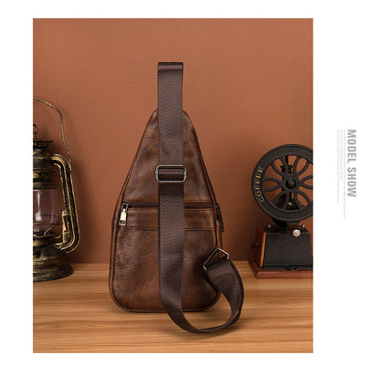 Men's bust bag Genuine cowhide leather retro outdoor versatile crossbody bag for men 