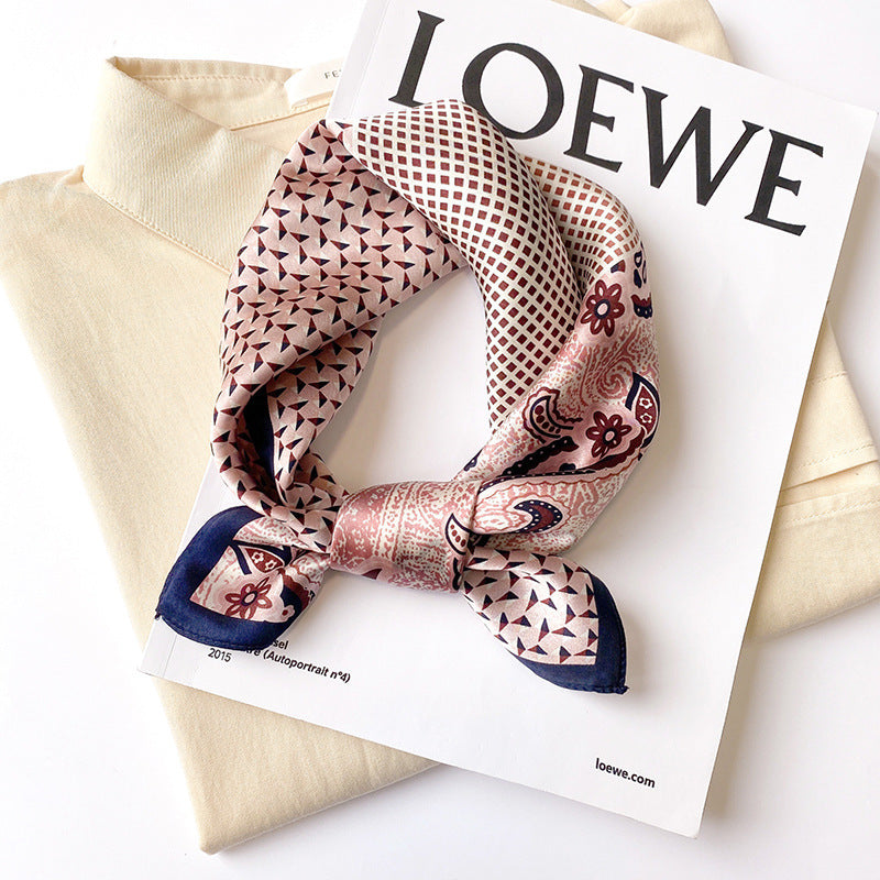 Silk Scarf Women Sheer Fashionable Printed Pattern Muffler Decorate Elegant Temperament Neckerchief