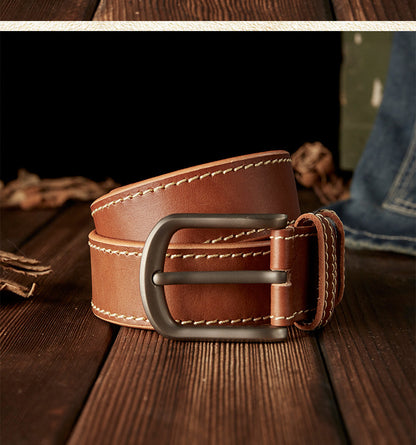 Men's Belt Handmade Genuine Cowhide Leather Needle Buckle Casual Vintage Simple Men's Belt 