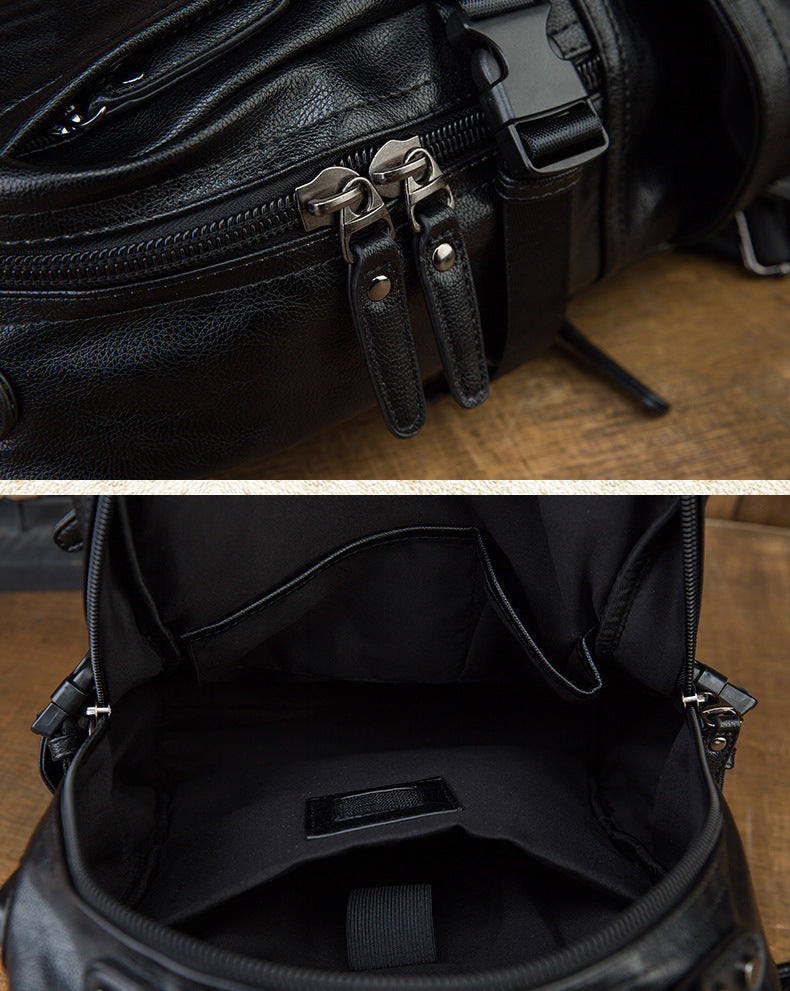 Men's rucksack cowhide genuine leather original handmade Korean fashion personality USB charging bag for men 
