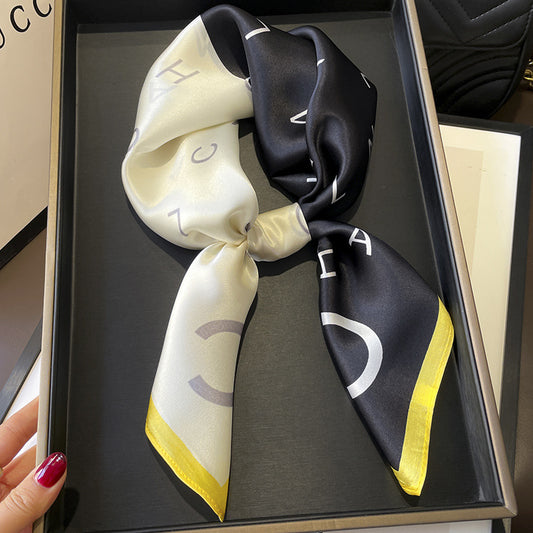 Silk scarf fashionable character pattern color matching scarf women elegant temperament scarf