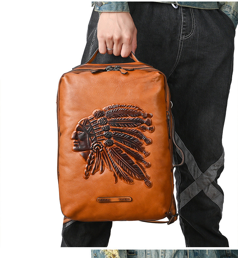 Men's backpack cowhide genuine leather retro fashion computer bag men's casual travel bag 