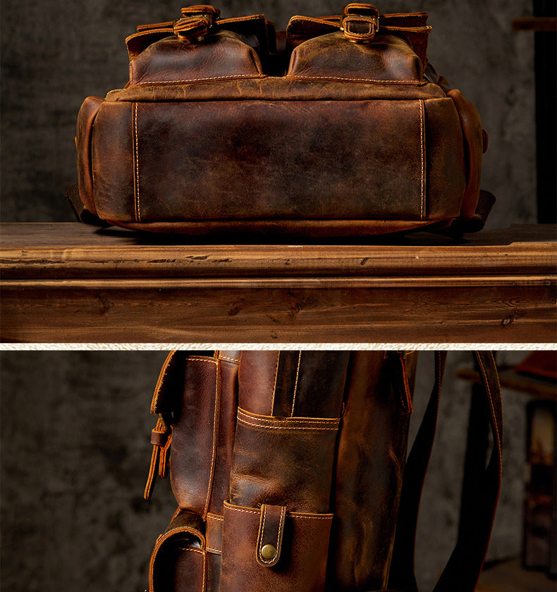 Men's backpack genuine cowhide leather Crazy Horse original large capacity retro outdoor unique travel bag 