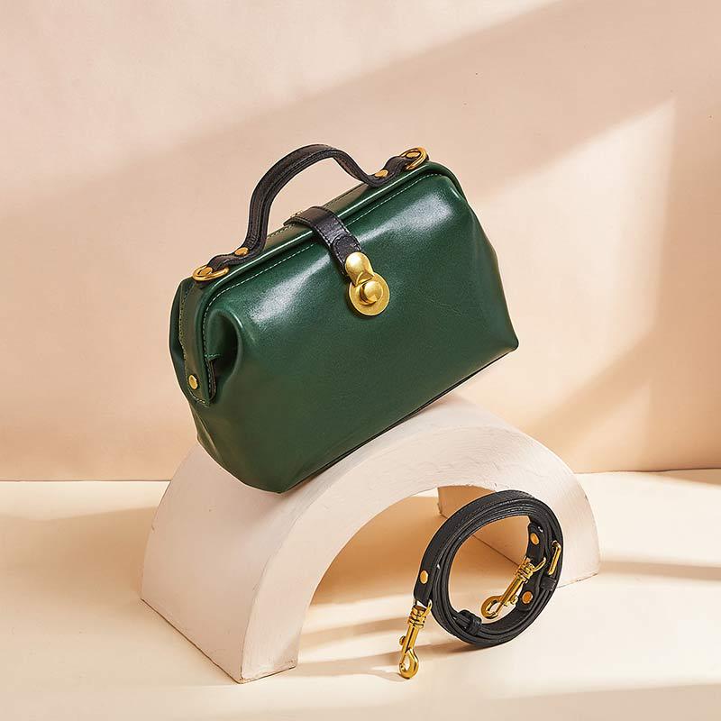 Women's Bag Retro Genuine Leather Handmade Cowhide Doctor Bag Fashion Handbag Temperament Shoulder Bag.Pochette