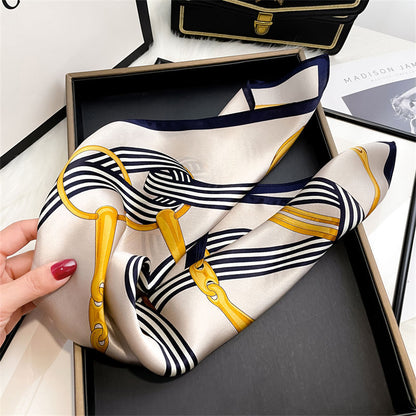 Silk Scarf Sheer Fashion Chain Print Pattern Silk Mini Scarf Women Neckerchief Temperament