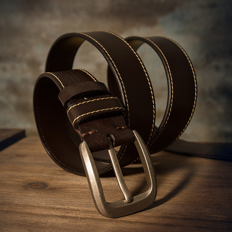 Men's Belt Handmade Genuine Cowhide Leather Large Size Fat 150cm Extra Long Casual Fashion Belt for Men 