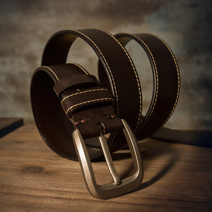 Men's Belt Handmade Genuine Cowhide Leather Large Size Fat 150cm Extra Long Casual Fashion Belt for Men 