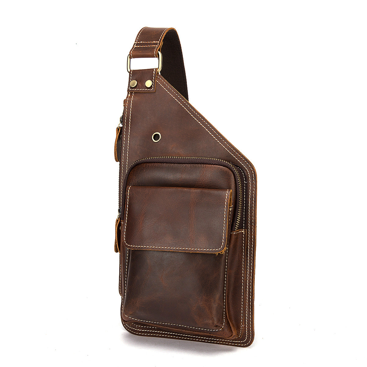Men's Bust Bag Genuine Cowhide Leather Retro Outdoor Versatile Men's Crossbody Bag 