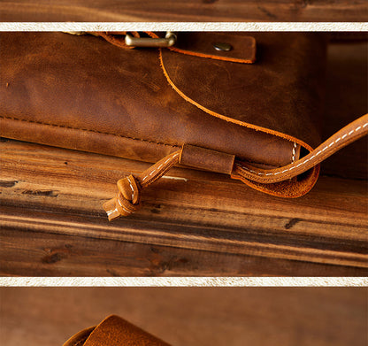 Men's Shoulder Bag Handcrafted Genuine Cowhide Leather Smartphone Pouch Retro Casual Crossbody Bag for Men 