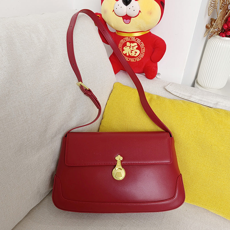Genuine leather shoulder bag Luxury retro simple shoulder bag Messenger bag Goes with anything