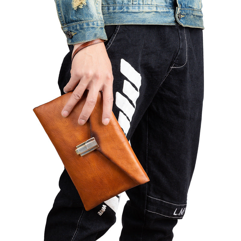 Men's Clutch Bag Cowhide Genuine Leather Retro Casual Men's Handbag 