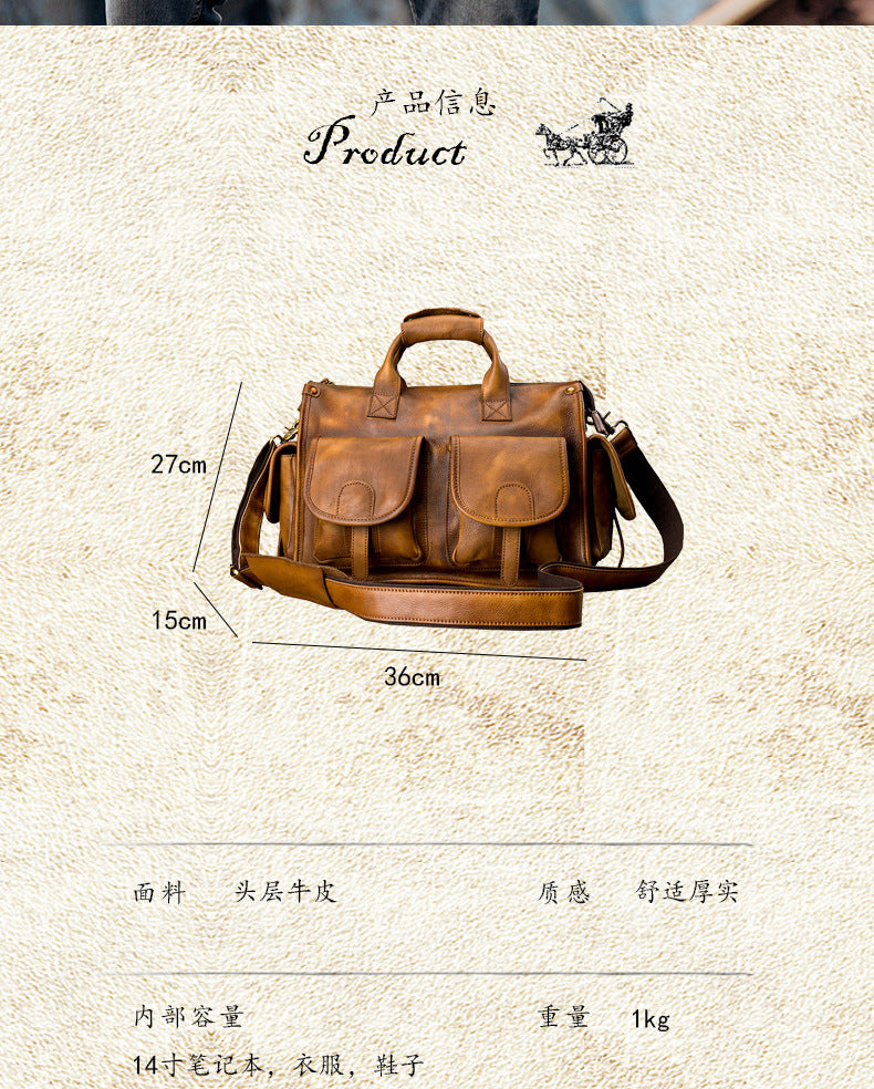 Men's original messenger bag Genuine cowhide leather handmade handbag crossbody shoulder bag for men 