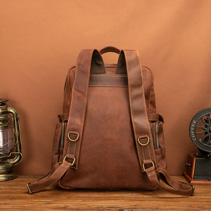 Men's backpack genuine leather cowhide retro large capacity men computer bag 