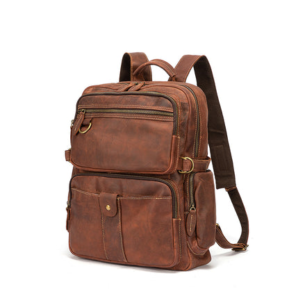 Men's backpack genuine leather cowhide retro large capacity men computer bag 