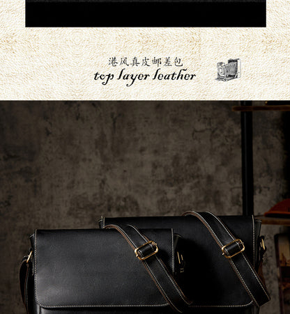 Men's Shoulder Bag Original Handmade Genuine Cowhide Leather Casual Messenger Bag Crossbody Bag 
