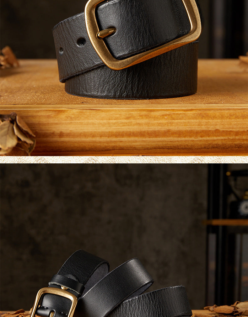 Men's Belt Handmade Vintage Copper Needle Buckle Cowhide Genuine Leather Casual Men's Belt 