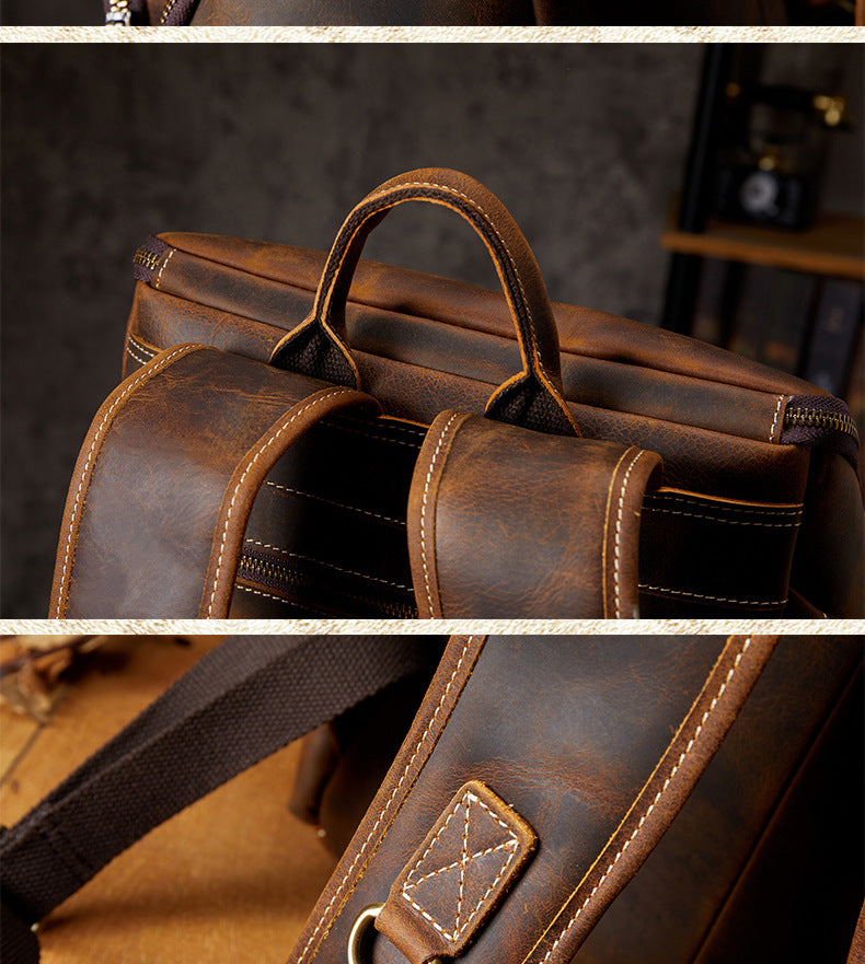 Men's backpack, handmade, genuine cowhide leather, retro outdoor men's travel bag, computer bag 