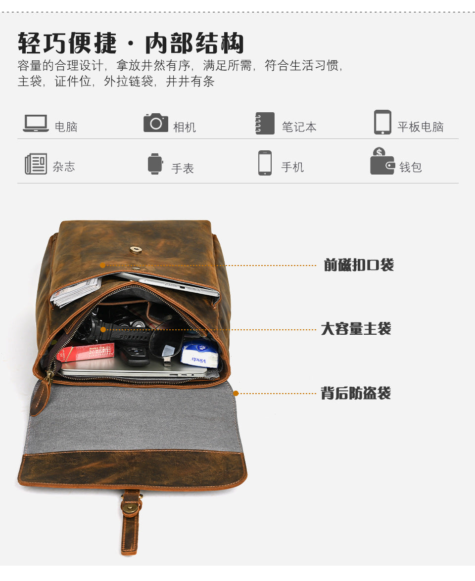 Men's backpack cowhide genuine leather retro casual computer bag for men 