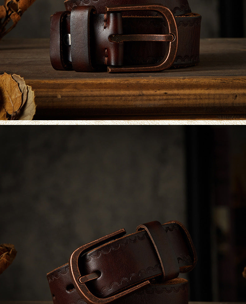 Men's belt handmade vintage cowhide genuine leather casual fashion needle buckle copper buckle belt 