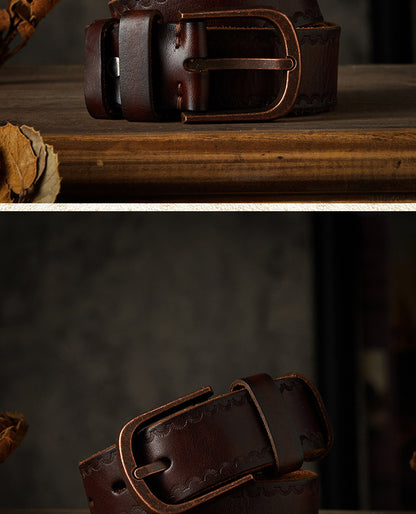Men's belt handmade vintage cowhide genuine leather casual fashion needle buckle copper buckle belt 