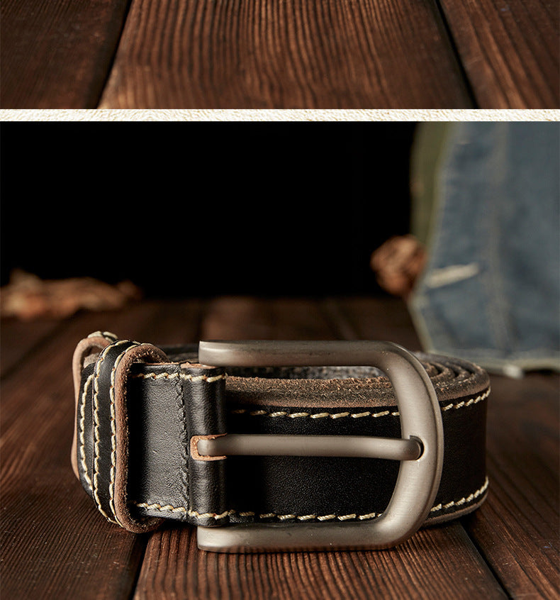Men's Belt Handmade Genuine Cowhide Leather Needle Buckle Casual Vintage Simple Men's Belt 