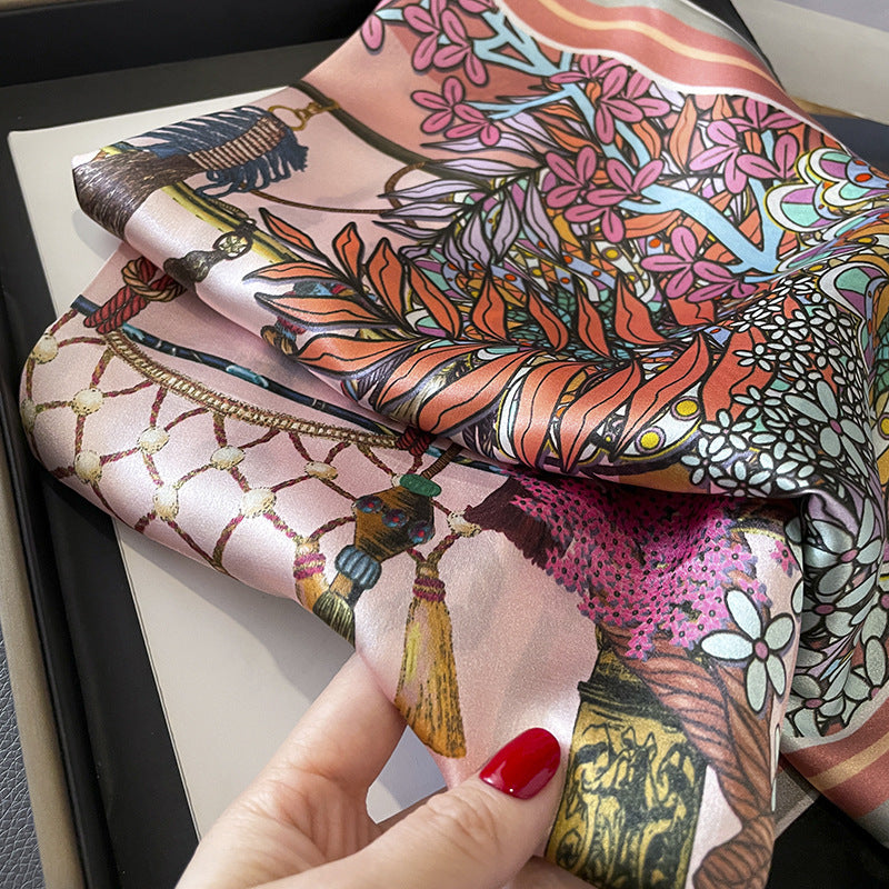 French elegant print pattern silk scarf temperament neckerchief that goes with anything 