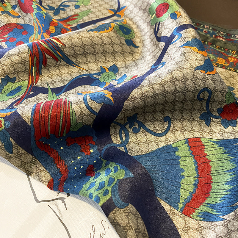 Silk Scarf Printed Pattern French Scarf Women Sheer Sunscreen Elegant Temperament Neckerchief