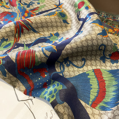 Silk Scarf Printed Pattern French Scarf Women Sheer Sunscreen Elegant Temperament Neckerchief