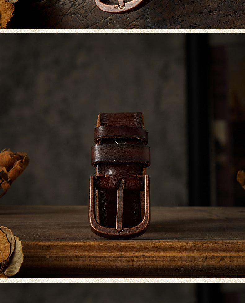 Men's belt handmade vintage cowhide genuine leather casual fashion needle buckle copper buckle belt 