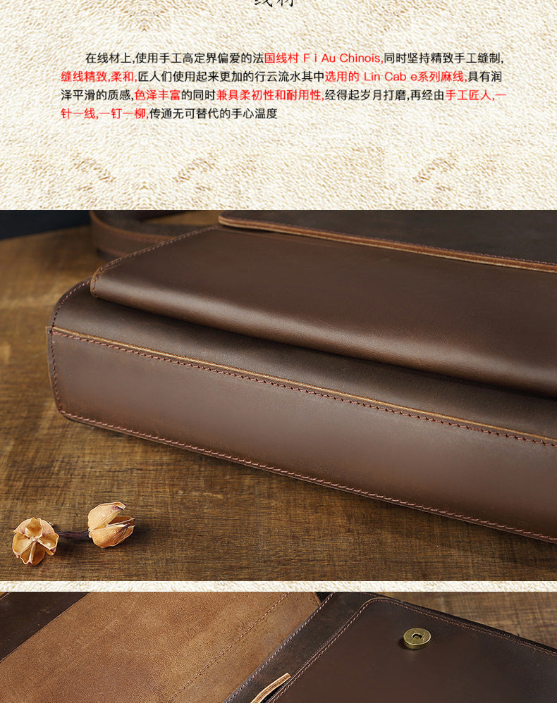 Men's Handbag Briefcase Handmade Cowhide Genuine Leather Retro Simple Messenger Bag Business Casual Men's Shoulder Bag Crossbody Bag 