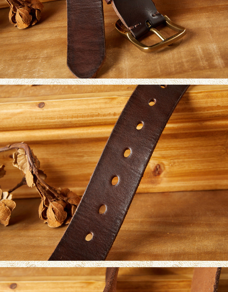 Men's Belt Handmade Vintage Copper Needle Buckle Cowhide Genuine Leather Casual Men's Belt 